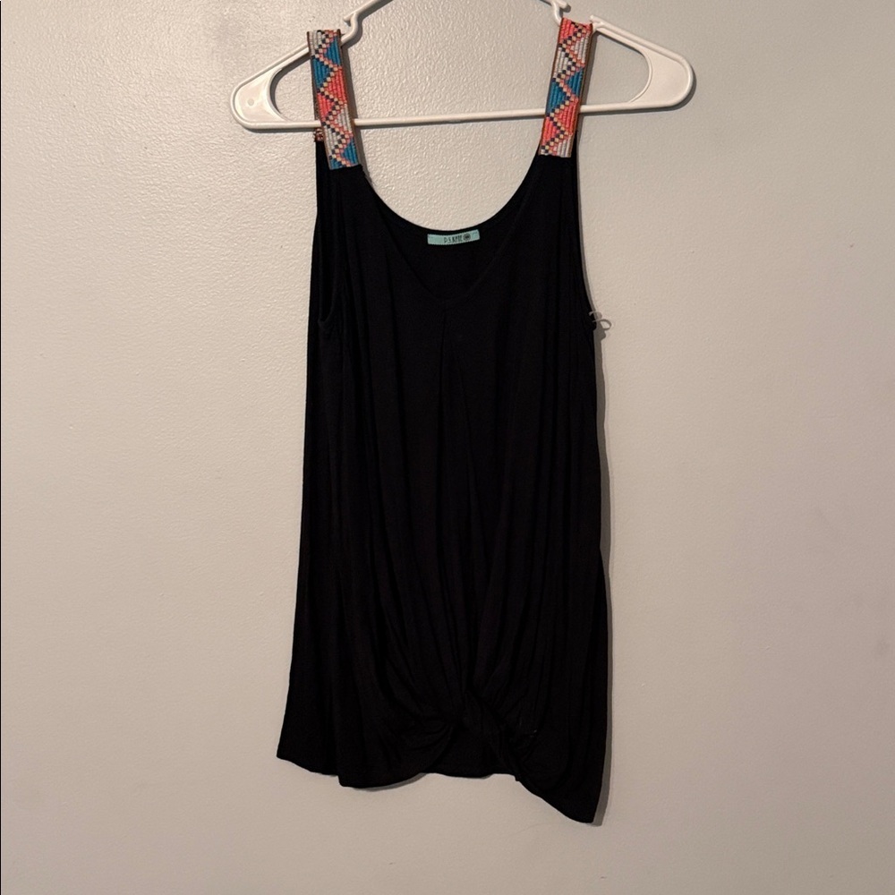 Stylish Black Tank Top with Vibrant Straps